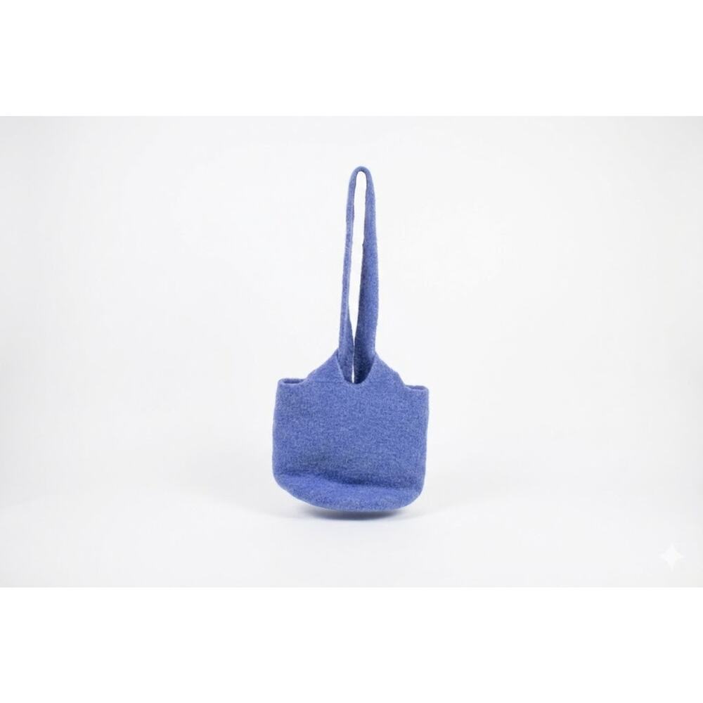 Blue Felted Wool One Strap Shoulder Bag Boiled Wool Artisanal Boho Minimalist